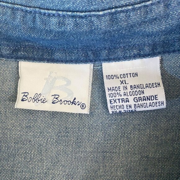 Vintage Bobbie Brooks Embroidered Floral Print Denim Button-Up Shirt Women's XL - Picture 8 of 10